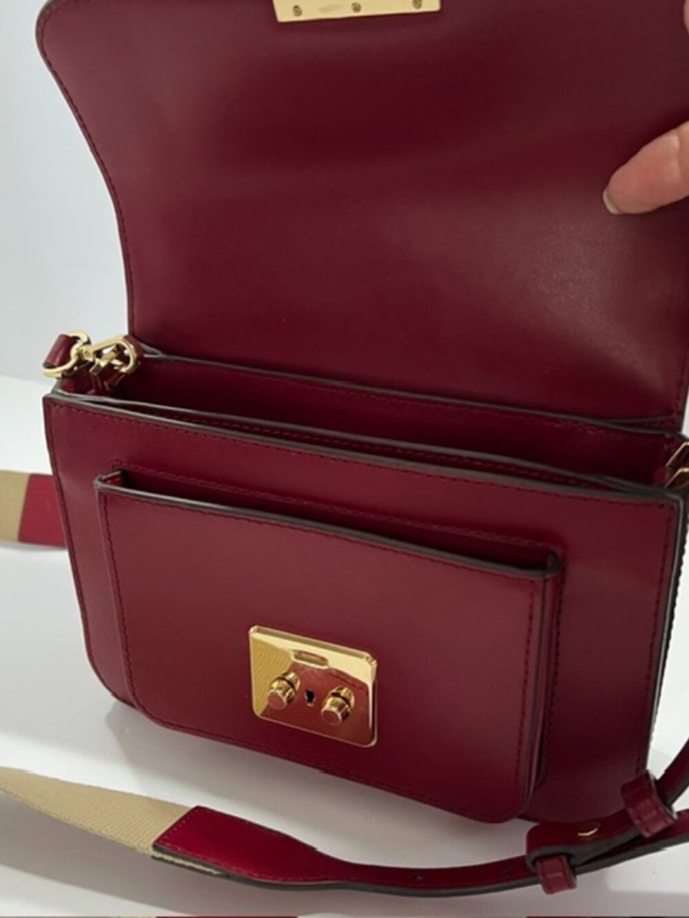 Michael Kors Leather Sloan Editor Large Shoulder Bag Dark Cherry 2 Straps - Picture 4 of 14